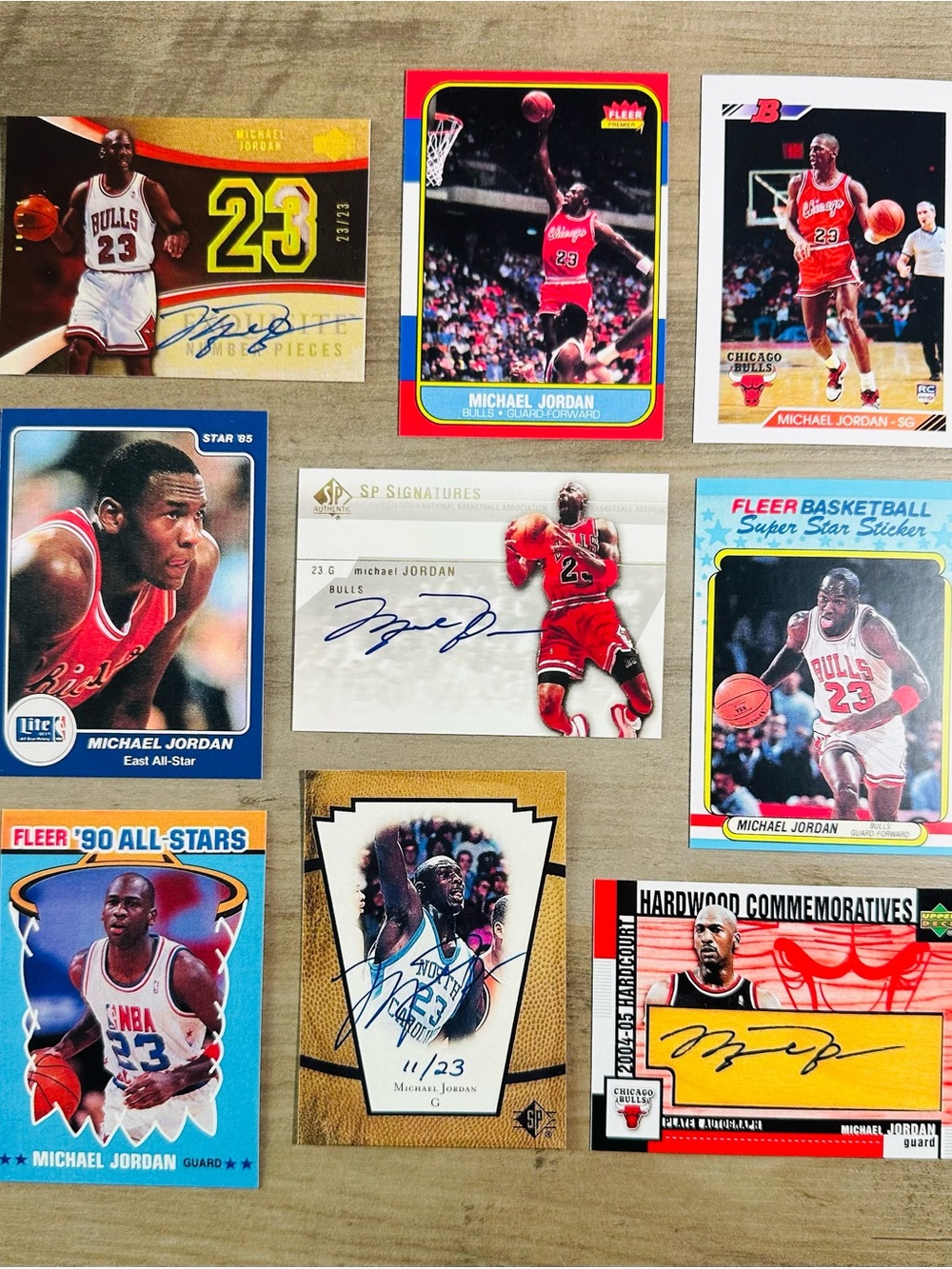 Michael Jordan Signed Rookie Lot of (9) Novelty Basketball Cards. Chicago Bulls.